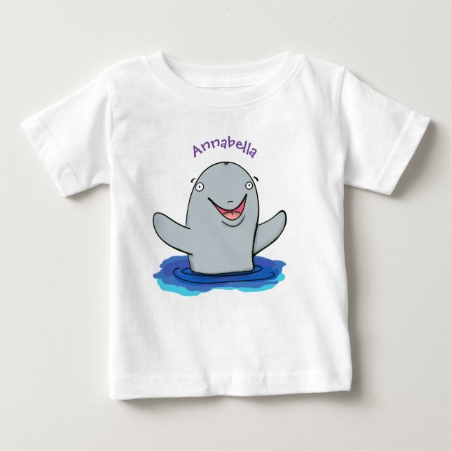 Camiseta De Bebé Adorable feliz ilustracion personalizado de marsop (Anverso)