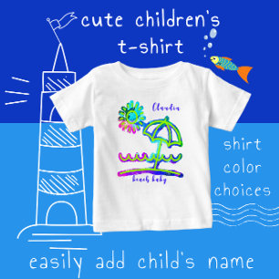 Camiseta De Bebé Adorable Finger Paint Art Beach Fun con nombre