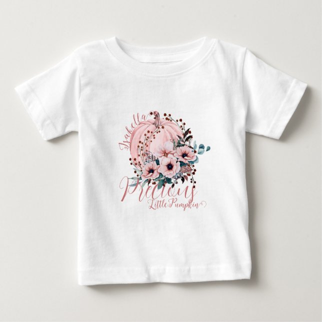 Camiseta De Bebé Adorable Floral Pumpkin Autumn Baby Girl White  (Anverso)