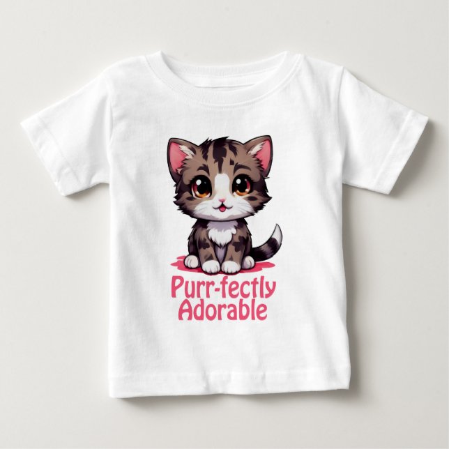 Camiseta De Bebé Adorable Gatito Chibi Kawaii Perfectamente Rosado (Anverso)