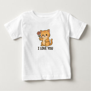 Camiseta De Bebé Adorable Gatito Sosteniendo Flor – TE QUIERO Cute