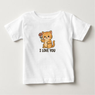 Camiseta De Bebé Adorable Gatito Sosteniendo Flor – TE QUIERO Cute