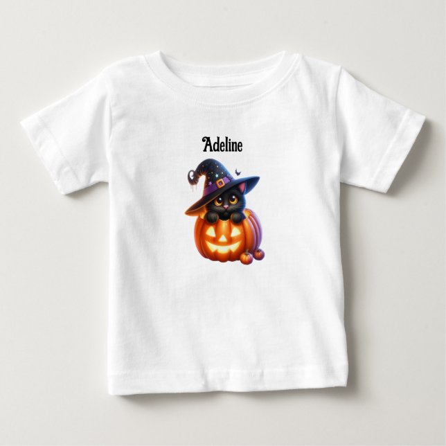 Camiseta De Bebé Adorable Halloween Cat Pumpkin Design (Anverso)