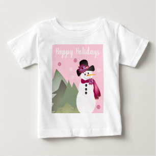 Camiseta De Bebé Adorable Hombre De Nieve Con Rosa