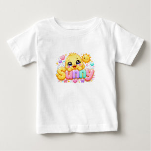 Camiseta De Bebé Adorable Kawaii Pollito Soleado Nombre Pastel Rosa