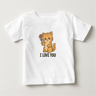 Camiseta De Bebé Adorable Kitten Holding Flower – I LOVE YOU Cute 