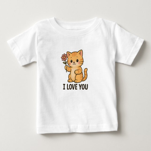 Camiseta De Bebé Adorable Kitten Holding Flower – I LOVE YOU Cute  (Anverso)