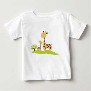 Camiseta De Bebé Adorable mamá y bebé Giraffe Verde y Amarillo