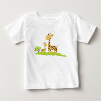 Camiseta De Bebé Adorable mamá y bebé Giraffe Verde y Amarillo