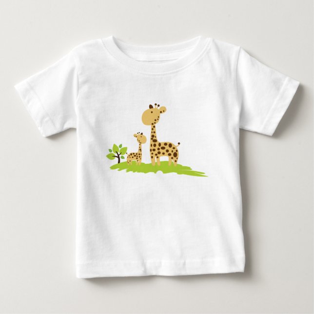 Camiseta De Bebé Adorable mamá y bebé Giraffe Verde y Amarillo (Anverso)