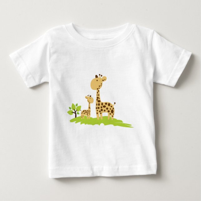 Camiseta De Bebé Adorable mamá y bebé Giraffe Verde y Amarillo (Anverso)