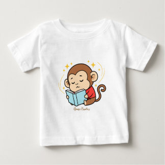 Camiseta De Bebé Adorable Monkey Reading Book
