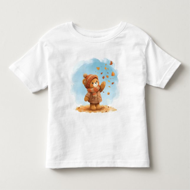 Camiseta De Bebé Adorable Oso De Teddy Capturando Hojas De Otoño (Anverso)