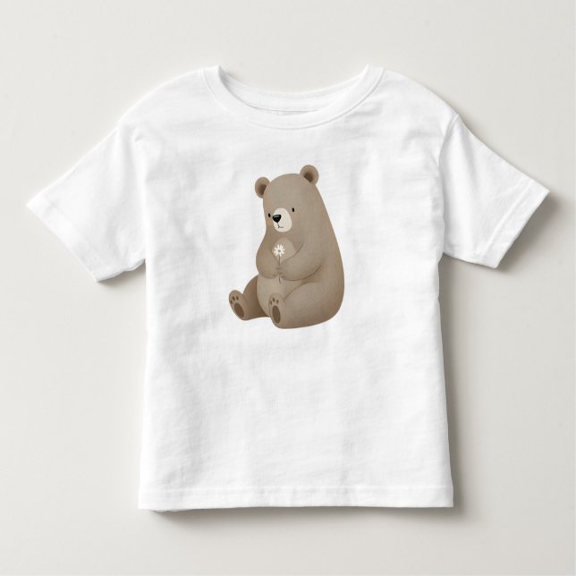Camiseta De Bebé Adorable Ours Brun à la Marguerite – Illustration  (Anverso)