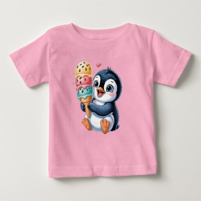 Camiseta De Bebé Adorable Penguin with Ice Cream Cute Kids T-Shirt (Anverso)