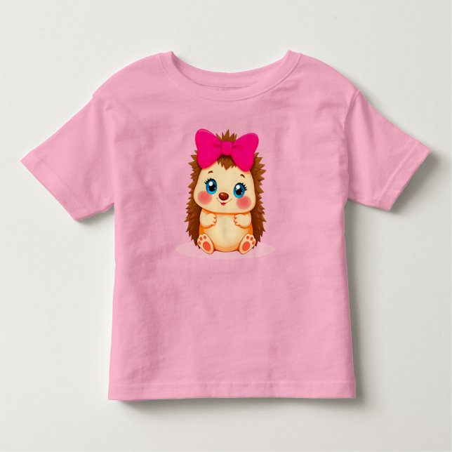 Camiseta De Bebé Adorable Personalizado Hedgehog Con Vaca Rosa (Anverso)