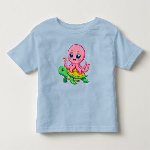 Camiseta De Bebé Adorable pulpo Personalizado montando una tortuga