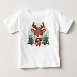 Camiseta De Bebé Adorable Reno Lúdico con guitarra