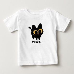 Camiseta De Bebé Adorable Wide-Eyed Black Cat With Tongue Out