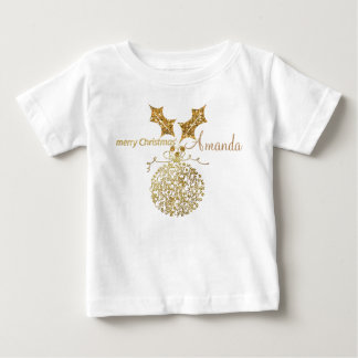 Camiseta De Bebé Adorno de Bola de Navidad Dorada y Acebo