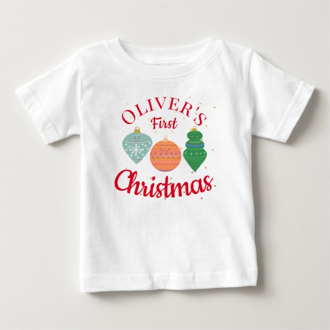 Camiseta De Bebé Adorno Kawaii Personalizado para el Primer Navidad (Anverso)