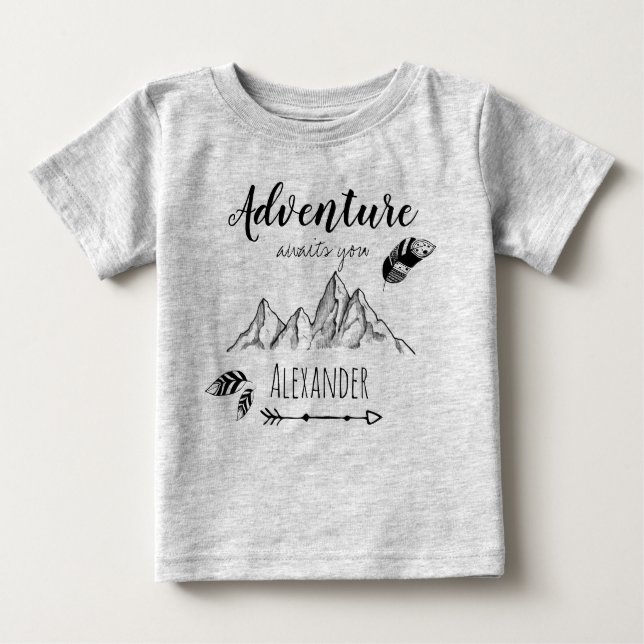 Camiseta De Bebé Adventure awaits with customizable name (Anverso)