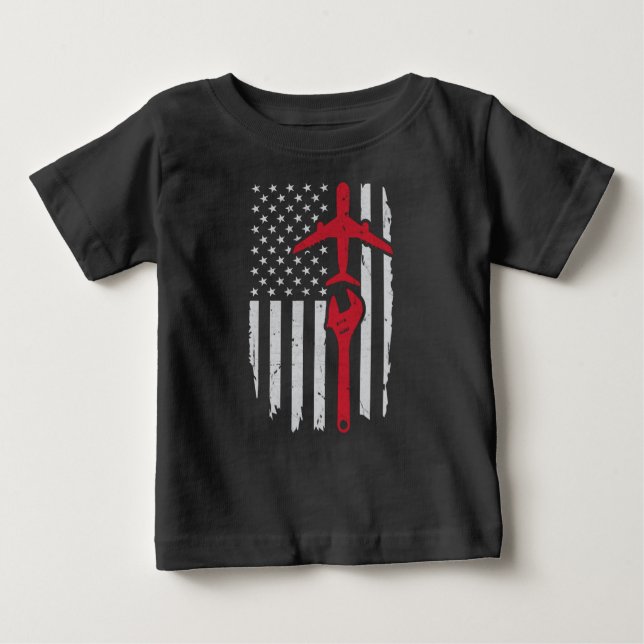 Camiseta De Bebé Aeronave Mecánica Aeronave Bandera Americana (Anverso)