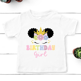 Camiseta De Bebé Afro Puff Unicornio Chica de cumpleaños equipo de