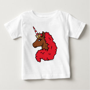 Camiseta De Bebé Afro rojo unicornio