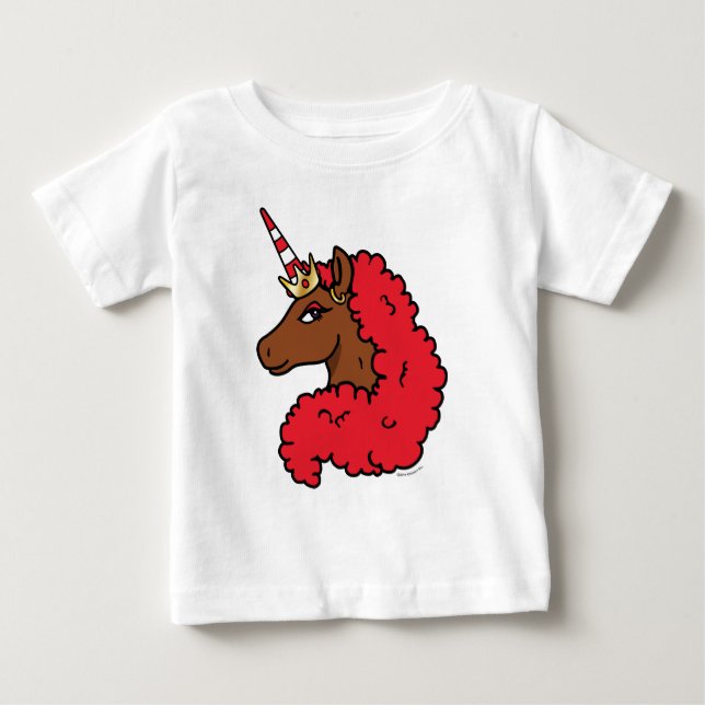 Camiseta De Bebé Afro rojo unicornio (Anverso)