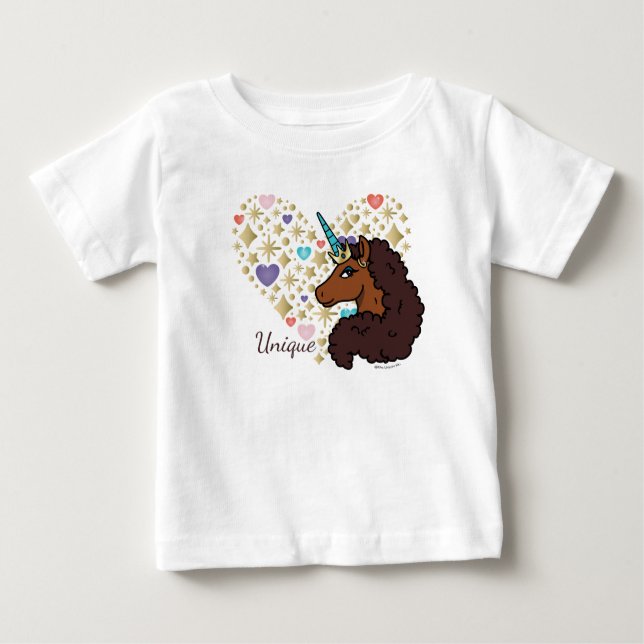 Camiseta De Bebé Afro Unicornio | Diseño Único de Corazón (Anverso)