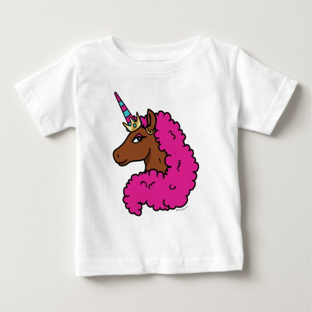 Camiseta De Bebé Afro Unicornio rosa caliente (Anverso)