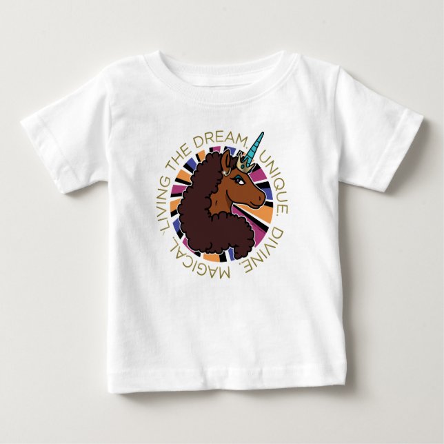 Camiseta De Bebé Afro Unicornio viviendo el diseño de sueños (Anverso)
