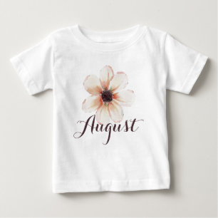Camiseta De Bebé Agosto Nombre Bebé Chica Personalizado Flor Rosa