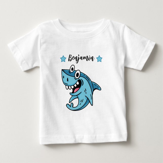 Camiseta De Bebé Agregar nombre al regalo de cumpleaños de tiburón  (Anverso)