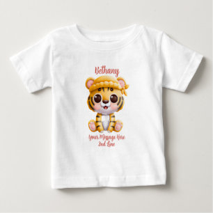 Camiseta De Bebé Agregar texto de nombre, bebé tigre con sombrero p