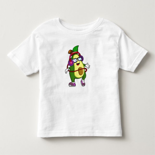 Camiseta De Bebé Aguacate en la música con audífono (Anverso)