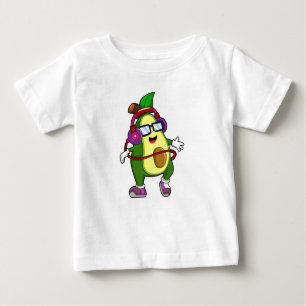 Camiseta De Bebé Aguacate en la música con audífono