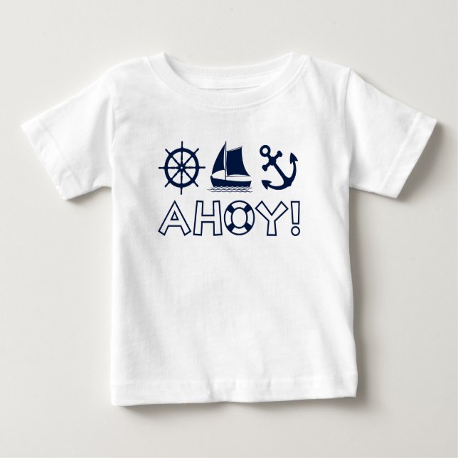 Camiseta De Bebé ¡Ahoy! Azul oscura (Anverso)