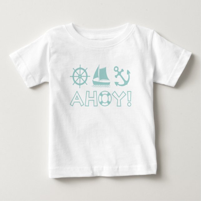 Camiseta De Bebé ¡Ahoy! verde azulado claro (Anverso)