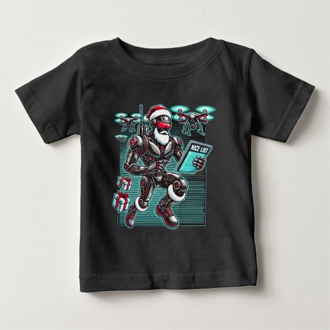 Camiseta De Bebé AI Powered Santa Robot con drones y Navidades L (Anverso)