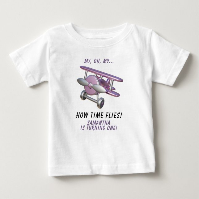 Camiseta De Bebé Airplane Oh My Time Flies Travel First Birthday  (Anverso)