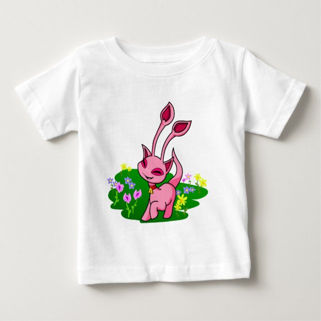 Camiseta De Bebé Aisha rosado Prancing a través de las flores (Anverso)