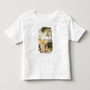 Camiseta De Bebé Ajardine con el castillo en una fosa y dos cisnes