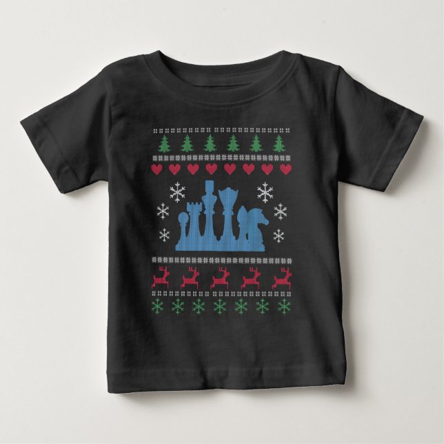 Camiseta De Bebé Ajedrez - Piezas de ajedrez Navidad fea (Anverso)