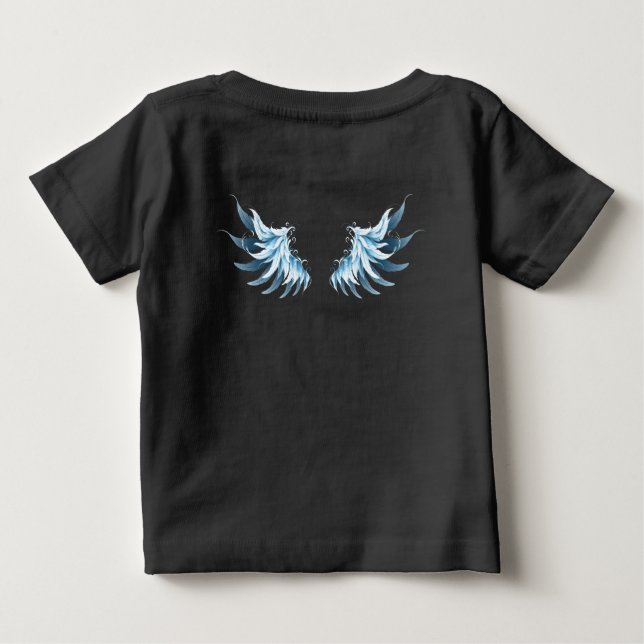 Camiseta De Bebé Alas del Ángel Azul brillante sobre fondo negro (Reverso)