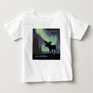 Camiseta De Bebé Alaska   Moose de las luces del norte