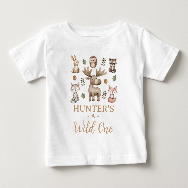 Camiseta De Bebé Alces modernos bosque salvaje uno cumpleaños 1 (Anverso)