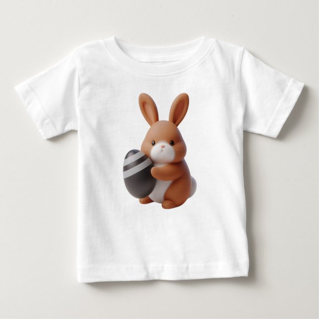 Camiseta De Bebé Alegre conejo de Pascua 3D con huevo decorado (Anverso)