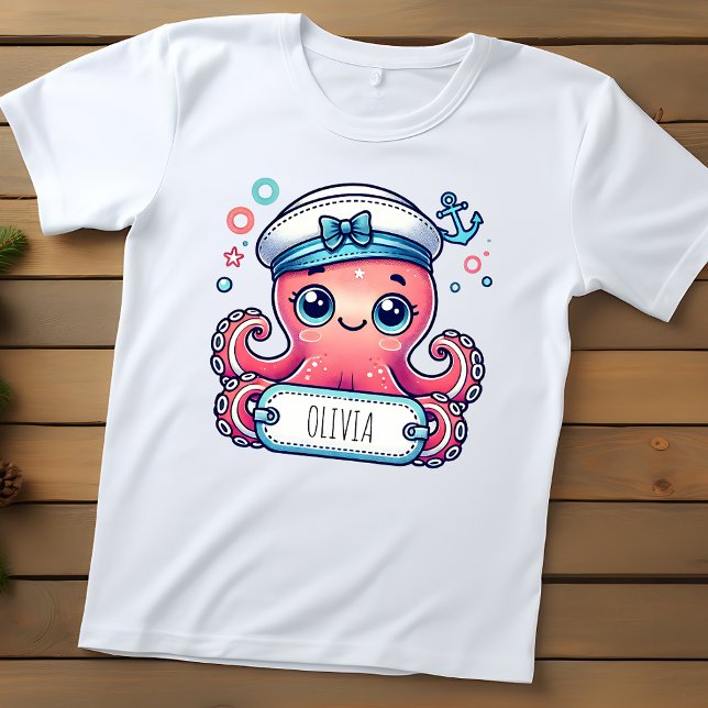 Camiseta De Bebé Alegre Rótulo de nombres de pulpo rosado (Subido por el creador)
